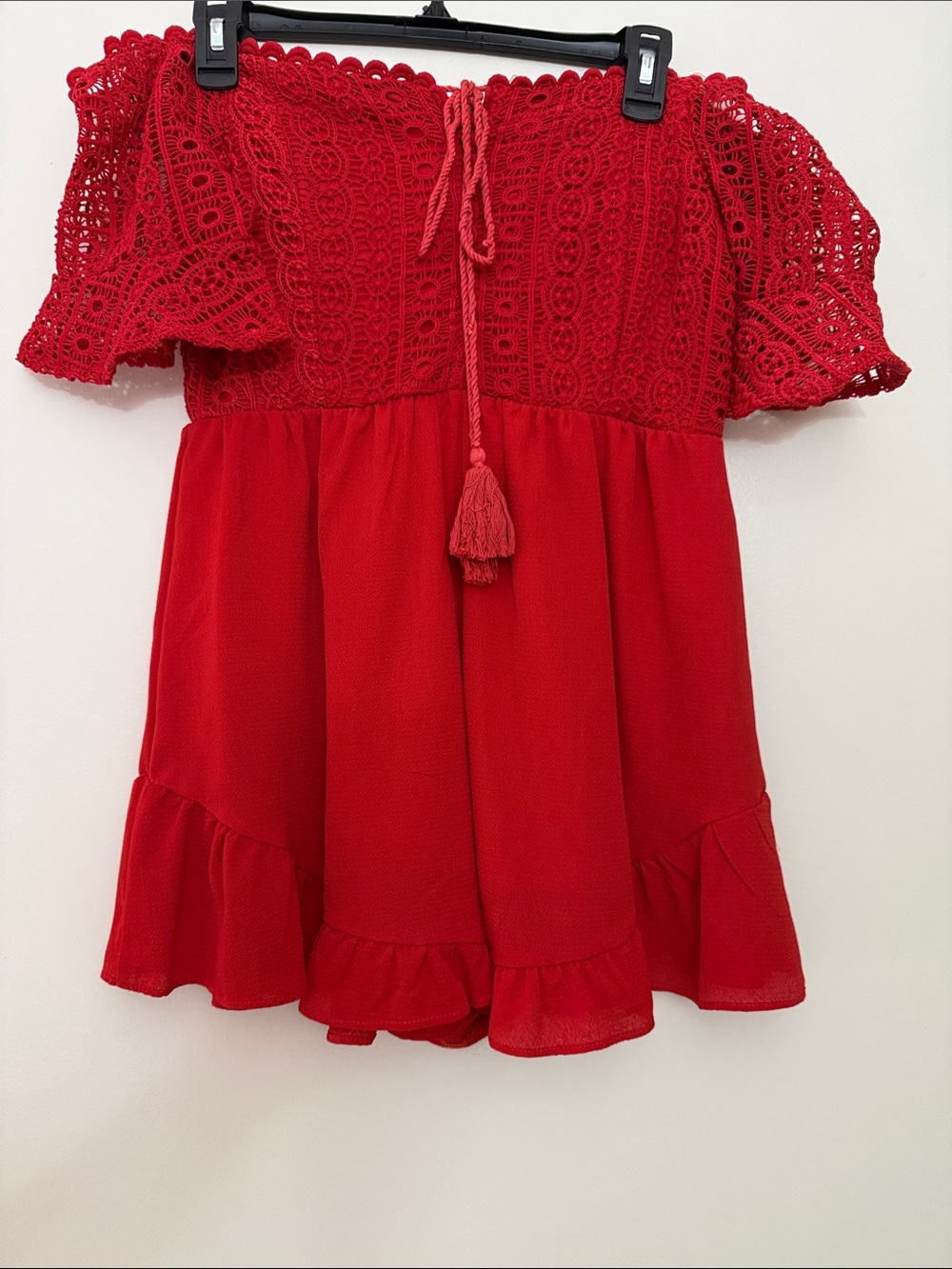 Red Crochet Romper with Tassel